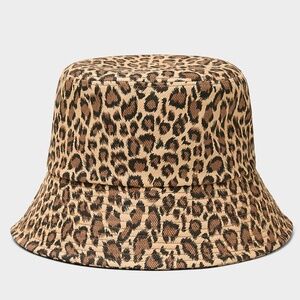 Brown and cream leopard-print 100% cotton bucket hat NWT